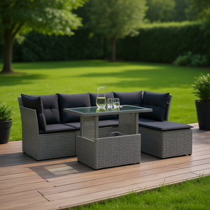 Ensemble de canapés de jardin en rotin gris, structure en acier, verre trempé, mobilier d'extérieur, design contemporain, ensemble de jardin 6 places - Product Image 2