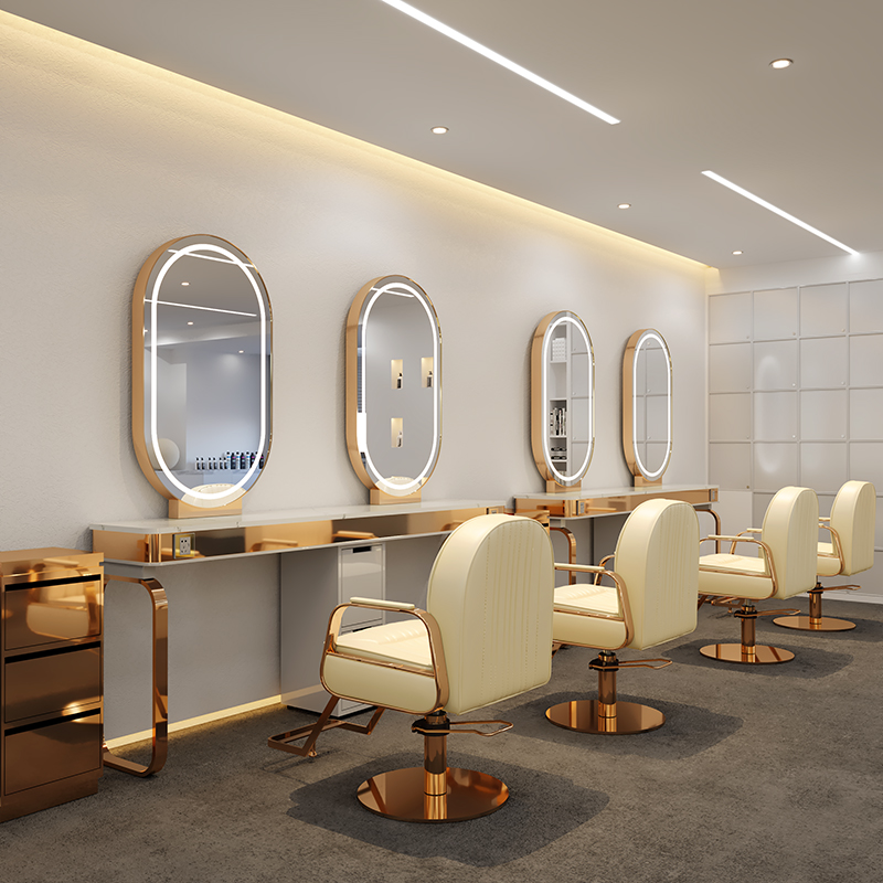 New Fashion double side salon styling LED lighting gold beauty mirror station for Hairdressing