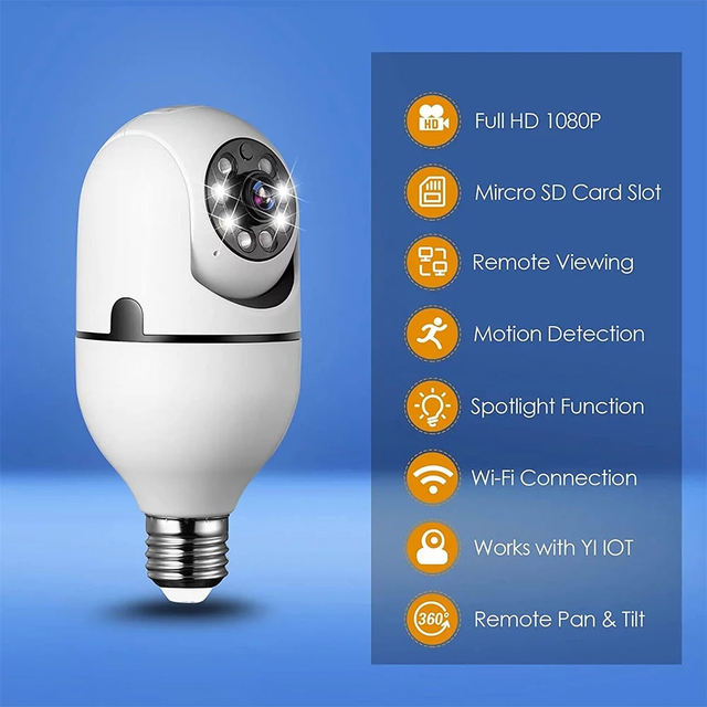 2MP IP Camera E27 Light Bulb Camera Auto Tracking Video Surveillance Waterproof Two-way Audio Security Dome Camera