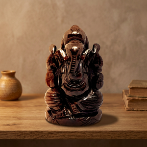 Statue de Ganesha en grenat naturel sculptée à la main, pierre précieuse rouge profond, idole du dieu éléphant hindou, décoration d'autel indienne - Product Image 5