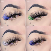 Private Label Eyewing dramatique paillettes couleurs 20mm Faux vison faux cils boîtes d'emballage personnalisées CC D Curl cils colorés