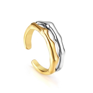 Anillo de Acero Inoxidable Personalizado, Joyería Moderna para Boda o Compromiso, Texturizado, de Dos Colores, Doble Capa, para Mujer - Product Image 1