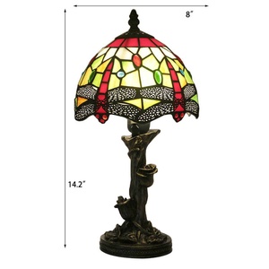 Lámpara de Mesa Tiffany Mini LongHuiJing con Diseño de Libélula Beige, Pantalla Hecha a Mano, Lámpara de Mesa para el Hogar, Lámpara de Vidrio Emplomado - Product Image 3