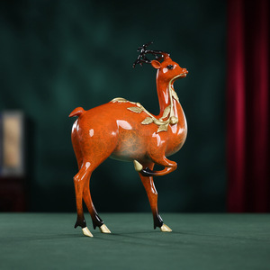 Auspicious Deer Colored Bronze Figurine Brass Home Office <b>Desk</b> Decor Traditional Design Foliage Pattern - Product Image 3