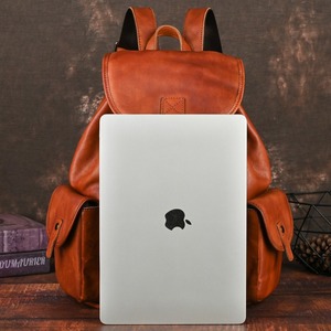 Retro Top-Grain Cowhide <b>Backpack</b> Coffee Brown Unisex Casual Travel Bag Durable Vegetable Tanned <b>Leather</b> - Product Image 2