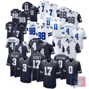 批发顶级品质达拉斯市4 #普雷斯科特3 #皮肯斯88 #羔羊17 #奥布里0 # 超展示缝制泽西美式足球球衣 - Product Image 1