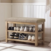 Banc en bois avec coussin et tiroir dissimulé, meuble d'entrée à 2 niveaux avec coussin, étagère à chaussures en bois massif de style mid-century, mobilier moderne pour la maison