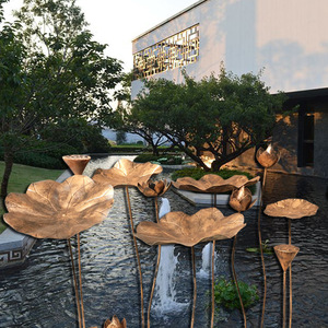 Sculptures de feuilles de lotus en bronze antique, artisanales, décorations artistiques d'extérieur pour piscines d'hôtels et jardins - Product Image 2