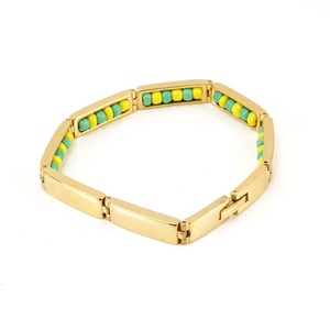 Pulsera unisex <span class=keywords><strong>de</strong></span> eslabones sagrados <span class=keywords><strong>de</strong></span> acero inoxidable chapada en oro <span class=keywords><strong>de</strong></span> 18 quilates, pulsera <span class=keywords><strong>de</strong></span> santería <span class=keywords><strong>de</strong></span> África India con cuentas coloridas - Product Image 1