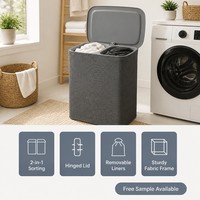 Cesto de Ropa Plegable Cedar Space con Tapa, 2 Compartimentos, Organizador de Ropa de Plástico para Baño