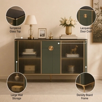 Buffet de luxe vert avec porte en verre trempé, en MDF laqué, pour rangement de vin et thé, OEM ODM Chine