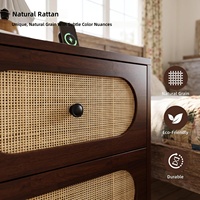 Table de chevet en osier naturel à 2 tiroirs, lot de deux, avec station de charge, commode de chevet en noyer avec prise pour chambre à coucher