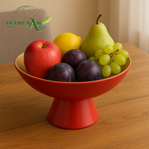 Frutero de bambú biodegradable ecológico con soporte rojo, plato de servicio decorativo para exhibición de mesa de cocina, novedad - Product Image 4