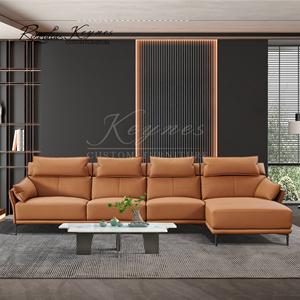Canapé inclinable 3 places en cuir véritable Keynes, accoudoirs incurvés, structure en bois, bleu, design contemporain, pour la maison - Product Image 3