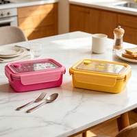Boîte à lunch portable, étanche, micro-ondable, 800 ml, écologique, de qualité alimentaire, avec couvercles en plastique pour enfants, étudiants, employés de bureau, maison