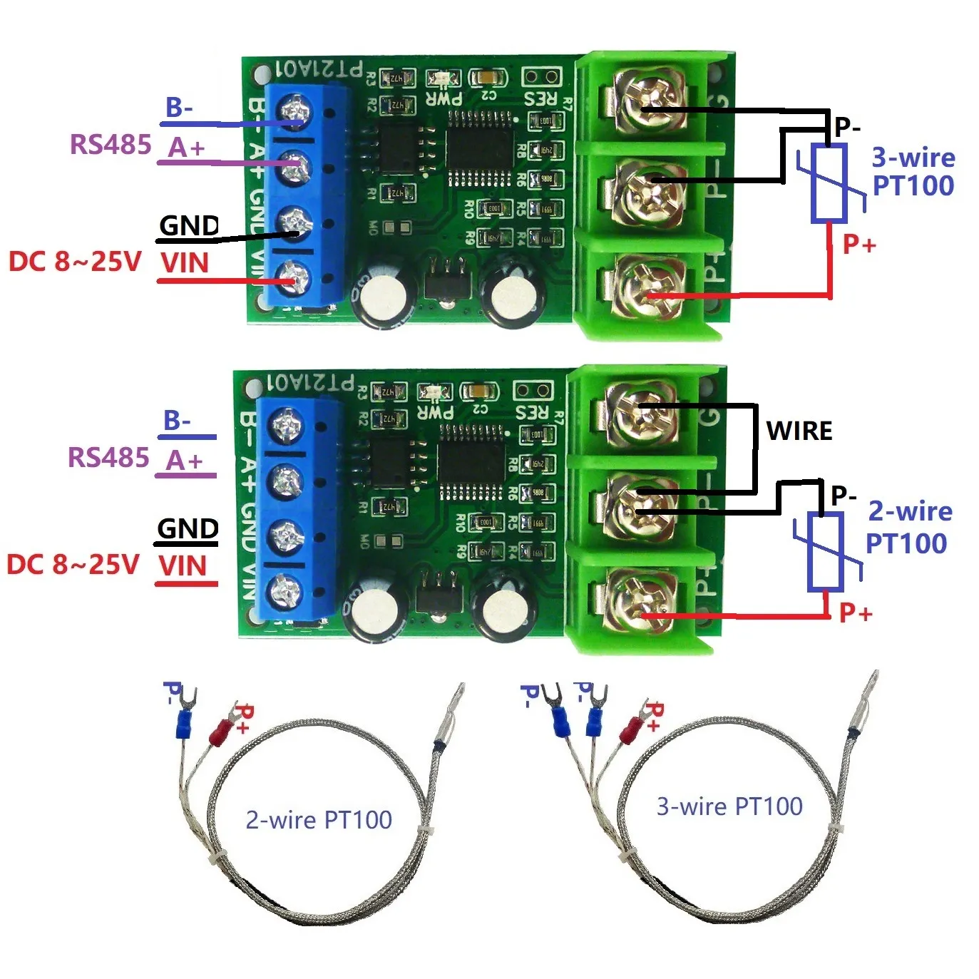 Sensor de temperatura RS485 para termopar, módulo de Sensor de temperatura Modbus RTU, placa sin papel, 1CH, 500 Celsius, PT100