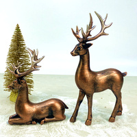 2 paquets de figurines de rennes en cuivre, décoration en résine Art Déco pour la maison, statues d'élan assises et debout