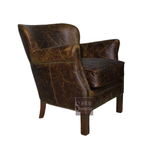 विंटेज गहरे भूरे रंग के असली चमड़े के सिगार कमरे की आर्मचेयर लिविंग रूम एबेंट बैक रोल आर्म क्लब चेयर - Product Image 2