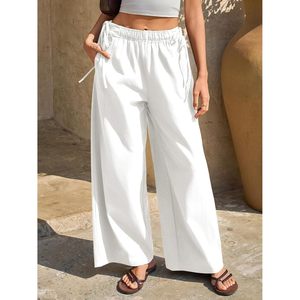 Pantalon large pour femme personnalisé en coton avec cordon de serrage et taille élastique, idéal pour l'été décontracté - Product Image 2