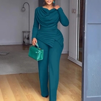 Nouvel Arrivage 2026 – Ensemble Deux Pièces Femme Col Drapé avec Haut Plissé Asymétrique et Pantalon Large