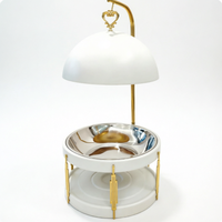 Réchaud de buffet rond suspendu en acier inoxydable argenté et doré de 8 L, style arabe, pour maintien au chaud des aliments lors de réceptions et mariages