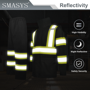 टिकाऊ ऑक्फोर्ड हाय काम के साथ काले बरसात के मौसम में बारिश के मौसम में सुरक्षा वयस्क वाटरप्रूफ विंडप्रूफ विंडकोट जैकेट जैकेट और पैंट सेट के साथ - Product Image 2