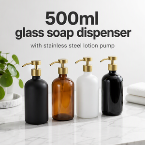 Vide couleur hôtel 500 ml <span class=keywords><strong>verre</strong></span> shampooing douche Gel pompe bouteille 500 ml mat avec or pompe usine Chine - Product Image 1
