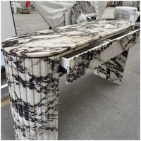 Table console ovale moderne en marbre Calacatta Viola avec pieds concaves et tiroirs pour la conception de projets de villas et d'hôtels