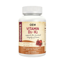 Gummies Vitamine D3 Plus K2, 60 Gummies, Soutient l'Intégrité Structurelle des Os, Formule OEM MK-7, Complément Alimentaire avec D3 par Gummy