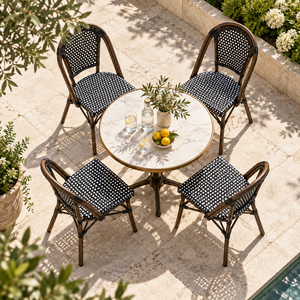 Chaise de jardin moderne française en rotin tressé et aluminium pour terrasse, bistrot, café, restaurant, extérieur - Product Image 5