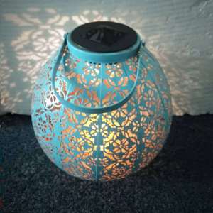 Solar Iron Lantern With Clover Cutout Design Hanging Outdoor Garden <b>Light</b> <b>LED</b> Solar Powered - Product Image 2