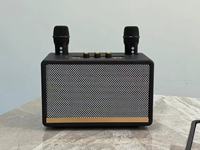 Speaker Karaoke Bluetooth Portabel Kayu Grosir, Dua Mikrofon, Bass Kuat, Kabinet Kayu Retro untuk Pesta di Rumah