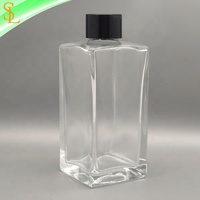 Grand bouteille de parfum en verre pour huiles, diffuseur rectangulaire vide, avec capuchon noir, 250ml, 1 pièce