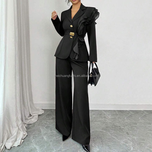 Traje de Blazer con Cuello de Organza con Volantes Personalizado para Mujer, con Pantalones y Cinturón, Conjunto Ejecutivo para Damas - Product Image 4