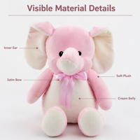 Peluche éléphant rose et blanc de 30 cm, assis, avec nœud papillon, jouet en peluche mignon pour bébé et enfant