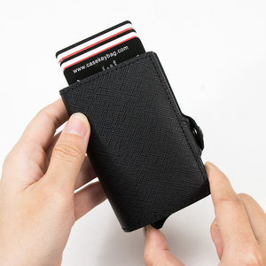 Casekey Custom Color Ultra Thin Aluminum Alloy <b>Card</b> Holder RFID Saffinao Real Leather Pop up Credit <b>Card</b> <b>Wallet</b> With Coin Purse - Product Image 2