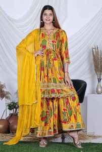 Nuevo Sharara Étnico de Rayón con Peplum y Dupatta con Cordones, Hecho con Materiales Reciclados, para Todas las Temporadas, RISHI EXPORT - Product Image 3