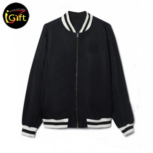 Chaqueta de lana ecológica de alta calidad al por mayor, Chaqueta de punto de talla grande informal deportiva de béisbol negra satinada hecha a medida para otoño - Product Image 1