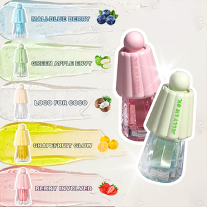 ลิปกลอสแบบมีขนสีชมพูใสลิปผลไม้วีแกนลิปกลอสแบบแผ่นติดโลโก้ตามสั่ง - Product Image 2