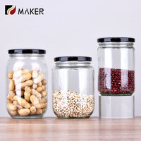 Bocal de Conservation Alimentaire Rond et Hermétique en Verre de 500 ml avec Couvercle Noir pour Miel, Épices, Fruits Secs, Confiture, Noix et Beurre de Cacahuète