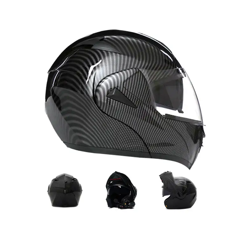 Clásico futurista Noir almohadilla de barbilla extraíble openface visera fibra de carbono casco de motocicleta de cara completa