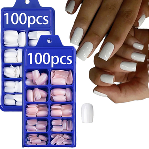 Großhandel <span class=keywords><strong>Kunya</strong></span> 100 Stück Rosa Weiße Quadratische Kurze Aufkleber für DIY Nagelkunst, Künstliche Nägel, Weiche Einfarbige Vollständige Aufkleber mit Klebstoff-Design - Product Image 1