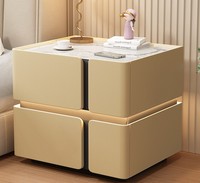 Table de chevet moderne de luxe léger avec port USB intelligent, charge sans fil, verrouillage par empreinte digitale, éclairage tricolore