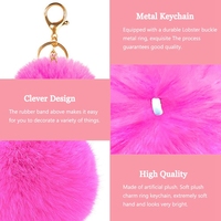 Vente en gros, lot de gros pompons en fausse fourrure rose moelleux de 8 cm, porte-clés