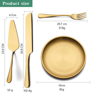 <span class=keywords><strong>QZQ</strong></span> Outils de pâtisserie pour fêtes et mariages, en acier inoxydable doré, couteaux à pizza et à fromage, couteau à gâteau, ensemble de couverts dorés - Product Image 2