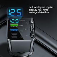 Cargador de Coche USB Retráctil 7 en 1 con Carga Rápida PD de 180W, Adaptador Tipo C con Cables para Teléfonos Móviles, Relojes Inteligentes y Cámaras