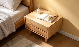 Premium Solid 2 <b>Drawer</b> Nightstand, Minimalist Wooden Bedside Table with Round Legs for Bedroom - Product Image 5