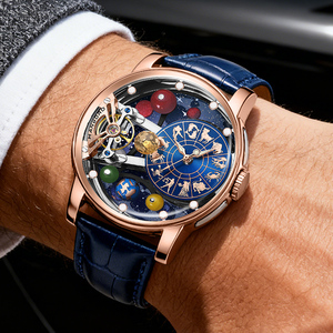 Nouvelle <span class=keywords><strong>montre</strong></span> mécanique pour <span class=keywords><strong>homme</strong></span> à cadran ajouré, signes du zodiaque et éléments du système solaire, style planétaire et tendance - Product Image 4