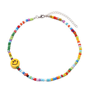 Collar de Cuentas de Colores con Colgante de Cara Sonriente, Joyería de Fiesta Estilo Bohemio, Gargantilla Corta, Accesorio de Moda - Product Image 4