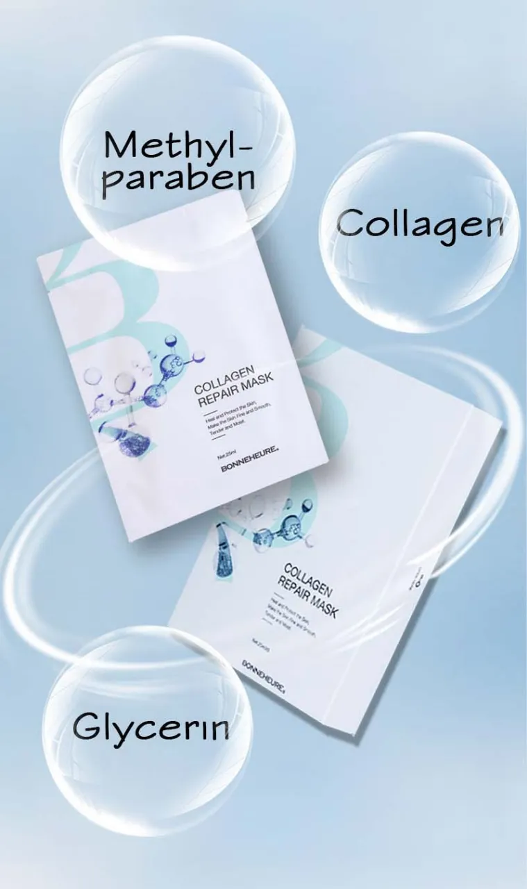 BONNEHEURE Pacote facial recombinante para reparo de colágeno humano, máscara facial calmante para pele sensível e clareadora facial